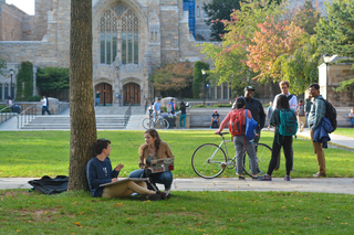 students on cross campus